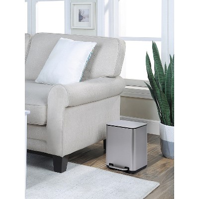 Silver Rectangular Step-On Trash Can with Plastic Inner Bucket