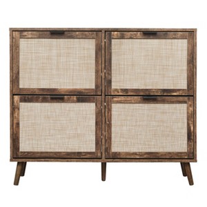 TIRAMISUBEST Burly Wood 4-Door Rolling Shoe Cabinet - Mobile Storage Organizer with Wheels for Entryway or Closet - 1 of 4