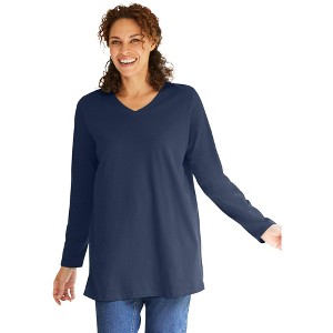 Woman Within Plus Size Perfect Long-Sleeve V-Neck Tunic - 1 of 4