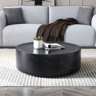 NicBex Cylinder Faux Travertine Textured Coffee Table for Living Room,Round Tea Table,Simple Center Table
