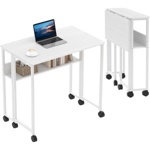 Space-Saving Folding Desk with Wheels and Storage Shelf – 7.8" Ultra-Thin Collapsible Mobile Computer Table, Rolling Workstation for Home Office - 1 of 4