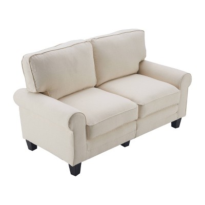 Buttercream Microfiber Rolled Arm Loveseat with Wood Frame