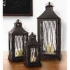 HomeRoots Set of Three Black Geometric Glass And Metal Floor Lantern Candle Holders - 2 of 4