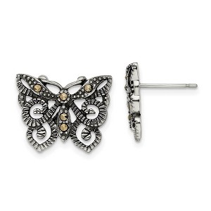 Black Bow Jewelry 18mm Marcasite Scroll Butterfly Post Earrings in Stainless Steel - 1 of 4