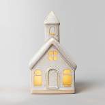 6.875" Battery Operated LED Lit Ceramic Church Christmas Village Building - Wondershop™ White