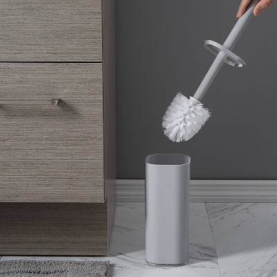 Gray Acrylic Square Toilet Brush Holder with Lid