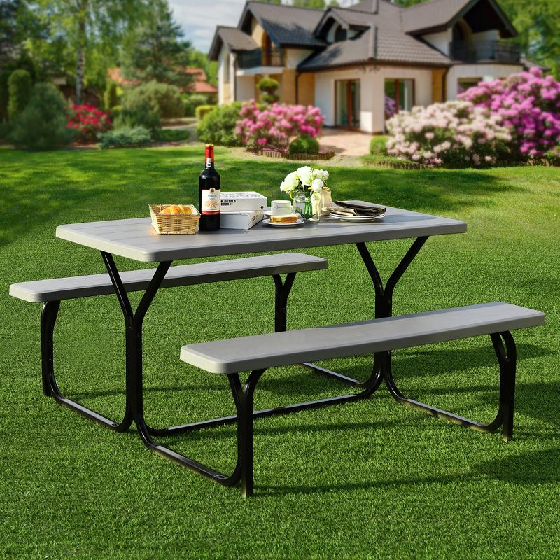 Costway Picnic Table Bench Set Outdoor Camping Backyard Garden Patio Party All Weather Gray/Green, 2 of 11