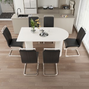 NicBex 63" Dining Table Set for 6 Cream Style Dining Table Round Wave Table Legs with 6 Chairs - 1 of 4