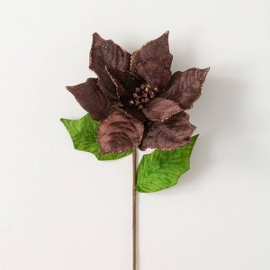 Sullivans Artificial Brown Velvet Poinsettia Stem Brown 26.5"H - 1 of 2