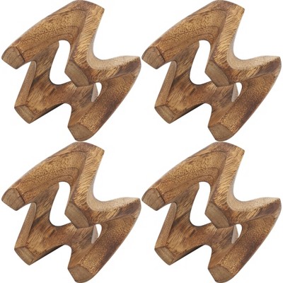 Natural Mango Wood W Design Napkin Rings Set of 4