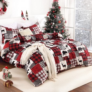 Children's Christmas-Themed Duvet Cover Set, Soft Brushed Microfiber Duvet Cover Set, Reindeer Print Holiday-Themed Bedroom Bedding - 1 of 4