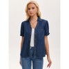 INSPIRE CHIC Women's Denim Summer Casual V Neck Short Puff Sleeve Button Front Jean Blouses - 3 of 4