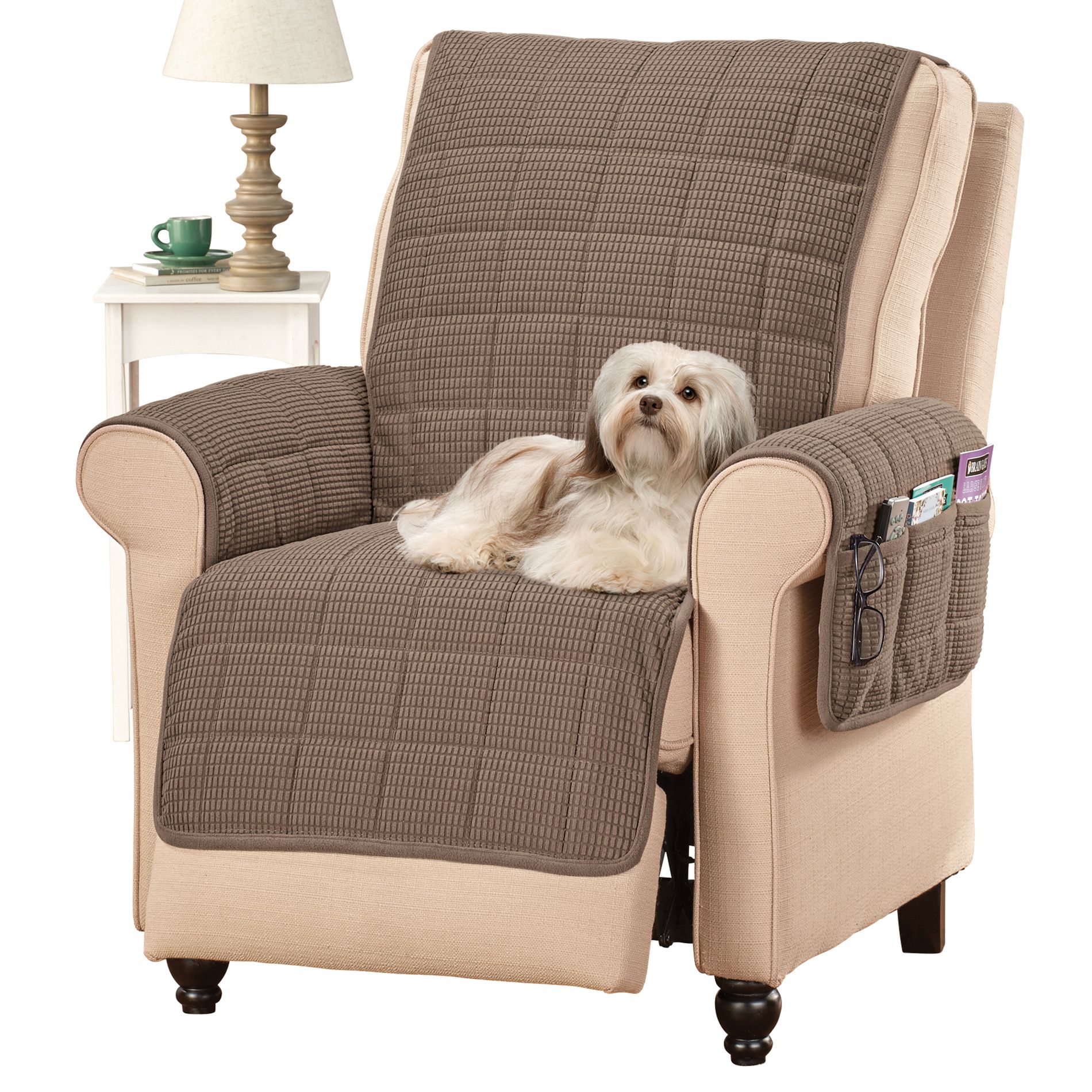 Collections Etc Quilted Textured Recliner Cover with Side Pockets Recliner Cocoa