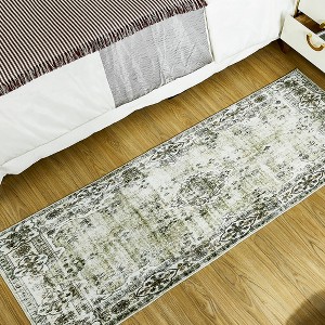 Maxax Boho Area Rug, Low Pile Vintage Oriental Washable Rugs for Kids Room, Indoor Decor, Green - 1 of 2