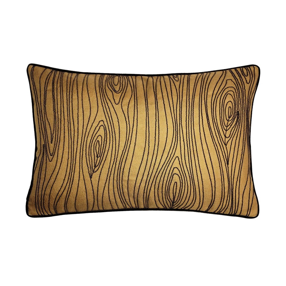 Photos - Pillowcase 14"x21" Oversized Embroidered Wood Grain Lumbar Throw Pillow Cover Brown 