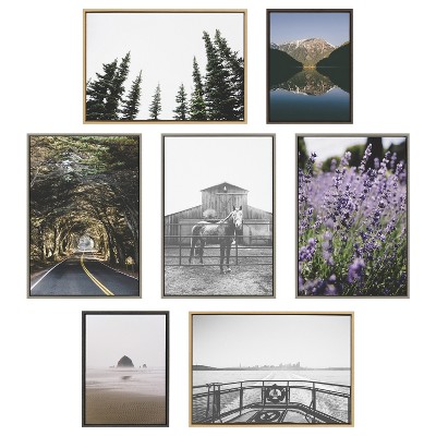 Natural Framed Mountain Reflection Landscape Canvas Print, 23x33