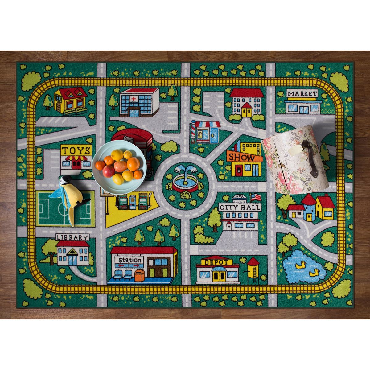 World Rug Gallery Kids Educational Learning City Life Road Non Slip Area Rug: Stain-Resistant, Pet Friendly - thumbnail 6