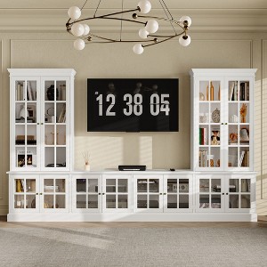 Famapy White Large Entertainment Center TV Stand with Glass - Door Cabinets - 1 of 4