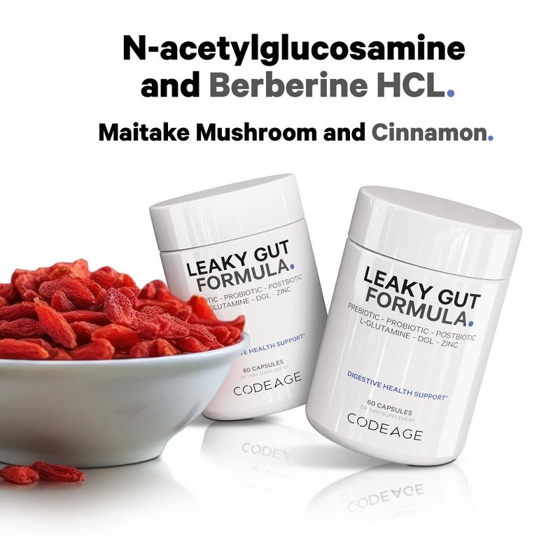 Codeage Leaky Gut Supplement, L-Glutamine, Prebiotics, Probiotics, Postbiotic, Vegan - 60ct, 5 of 9