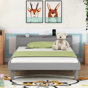 Modern Design Single Measure Platform Bed Frame including Built-in USB port for Walnut Color - 1 of 4