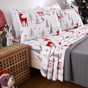 Christmas Printed Cotton Flannel Sheet Set - 1 of 4
