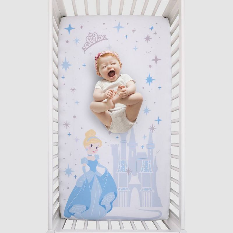 Disney Princess Cinderella - Light Blue and White Photo Op Fitted Crib Sheet, 3 of 5