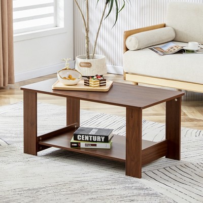 VYNXARIA 43.3" White Double-Layered Coffee Table ¨C Modern MDF Design for Living Room, Bedroom, and Study