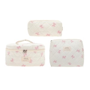 Unique Bargains Bow Handheld Quilting Makeup Bag Set 3 Pcs - 1 of 4