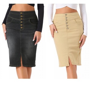 INSPIRE CHIC Women's High Waist Split Hem Casual Denim Pencil Skirt 2 Packs - 1 of 4