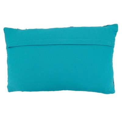 Blue Striped Rectangular Chindi Throw Pillow with Down Filling