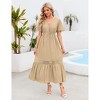 WhizMax Women's Lace Short Sleeve Maxi Dress V Neck High Elastic Waist Casual Flowy Beach Dress - 4 of 4