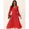 Seta T Women's Long Lantern Sleeve Wrap V Neck Flowy Ruffle Pleated Maxi Dresses - 3 of 4