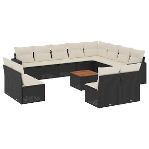 vidaXL 13 Piece Patio Sofa Set with Cushions Black Poly Rattan - Black and Cream - 1 of 4