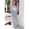 I AM A FASHION JUNKY Blue Light Wash Frayed Exposed Seam Wide Leg Denim Overalls - 4 of 4