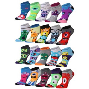 Tipi Toe Women's 20 Pairs Colorful Cute Quirky Monster Faces Patterened Low Cut/No Show Socks - 1 of 1