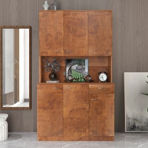 70.87" Freestanding Kitchen Pantry Cabinet With 6 Doors, Drawer, Open Shelves Versatile Buffet Cabinet, Craft Storage Cabinet - 1 of 4