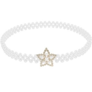 INSPIRE CHIC Women's Pearl Belt Crystal Rhinestone Retro Elastic Thin Waist Belt for Wedding Dress - 1 of 4