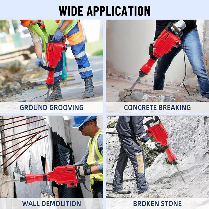 2200W Demolition Jack Hammer Electric Concrete Breaker 1400 BPM With 2x Chisels Sets, 5 of 8