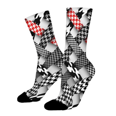 White And Black Check Women Printed Crew Socks Funny Funky Socks Soft Polyester Novelty Gifts for Artists Men