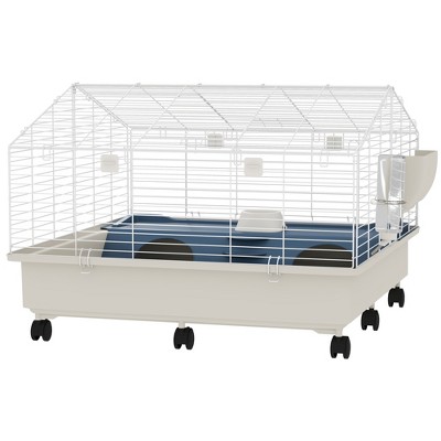 Rolling Small Animal Cage with Water Bottle, Hay Feeder, Food Dish for Rabbits, Hedgehogs, Guinea Pigs