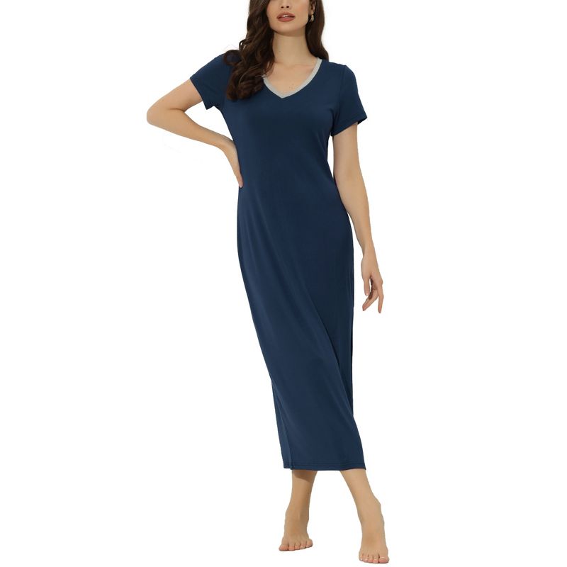 cheibear Womens Sleepwear Long Pajama Dress with Side Slit Nightshirt Lounge Nightgown, 1 of 6