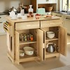 Finnhomy 55.3'' Rolling Kitchen Island with Storage, 30mm Wood Top, Rattan Doors, Drop Leaf & Towel Rack, Mobile Kitchen Cart - 3 of 4