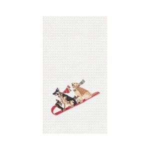 C&F Home Dogs Tobogganing Embroidered Waffle Weave Kitchen Towel - 1 of 4