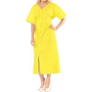 LA LEELA Women's Beachwear Swimsuit Coverups for Women Summer Cover Ups for Swimwear Women Button Up Shirt Dress Beach Large-X-Large Yellow, Solid - 1 of 4