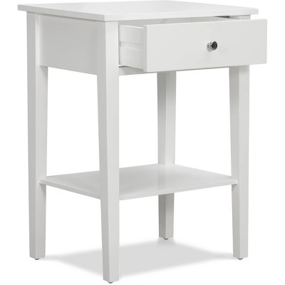 Classic White Wood End Table with Storage Drawer and Shelf