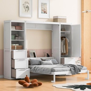 Streamdale Queen Size Murphy Bed Wall Bed with Closet, Drawers and Shelves,White - 1 of 1