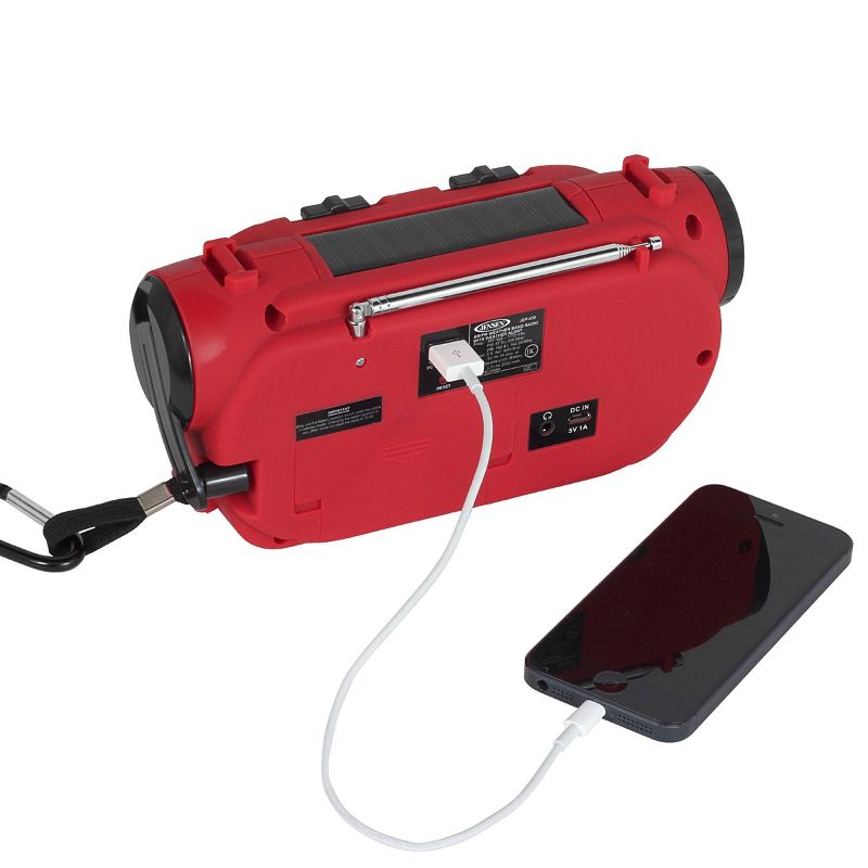 JENSEN AM/FM Weather Band/Weather Alert Radio with 4-way Power Built-in Flashlight and Emergency USB - Red, 3 of 9