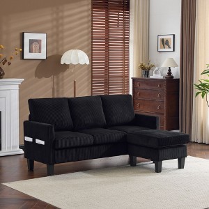 Karl Home |68.5 in. W Square Arm Corduroy L-shaped 3-Seat Sofa in Black with Storage Ottoman - 1 of 1