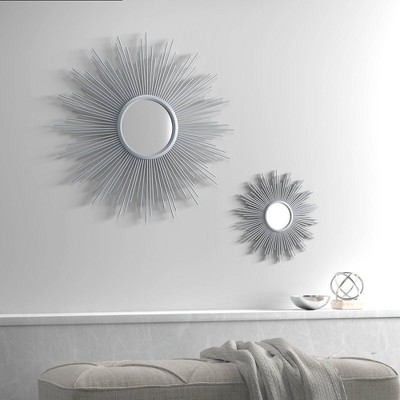 Luxurious Silver and Gold Sunburst Round Wall Mirror, 30 in