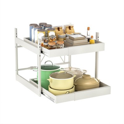 Carbon Steel Kitchen Retractable Storage Rack Punch-Free Drawer-Style Cabinet Dishes And Spice Pull-Out Basket